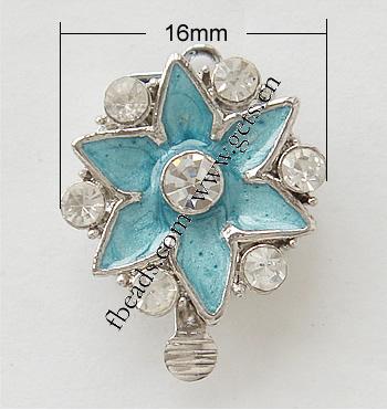 Zinc Alloy Box Clasp, with enamel, Flower, plated, with Mideast rhinestone & enamel & single-strand, more colors for choice, nickel, lead & cadmium free, 16x16mm, Sold By PC