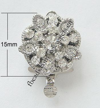 Zinc Alloy Box Clasp, Flower, plated, plating thickness more than 3μm & with Mideast rhinestone & single-strand, more colors for choice, nickel free, 15x15mm, Sold By PC