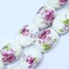 Perles porcelaine D, ovale, avec le motif de fleurs & décalque Environ 3mm, Vendu par PC