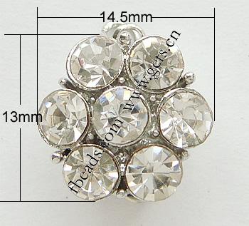 Zinc Alloy Box Clasp, Flower, plated, plating thickness more than 3μm & with Mideast rhinestone & single-strand, more colors for choice, nickel free, 13x14.5mm, Sold By PC