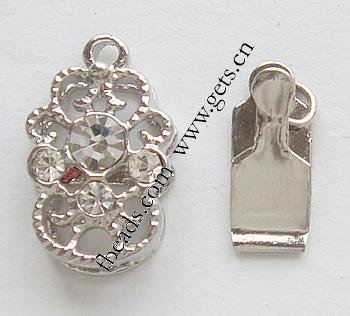 Zinc Alloy Box Clasp, Flower, plated, with Mideast rhinestone & single-strand, more colors for choice, nickel, lead & cadmium free, 9x12mm, Sold By PC