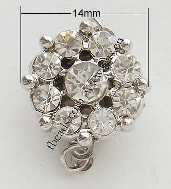 Zinc Alloy Box Clasp, Flower, plated, plating thickness more than 3μm & with Mideast rhinestone & single-strand, more colors for choice, nickel free, 14x14mm, Sold By PC
