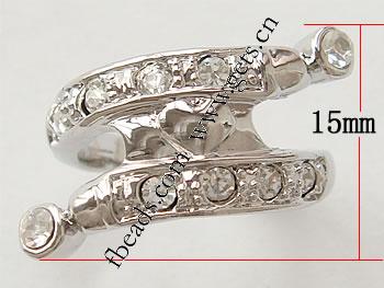 Anillo de dedo de aleación de Zinc, chapado, diverso tamaño para la opción & con diamantes de imitación, más colores para la opción, 15mm, Vendido por UD