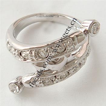 Rhinestone Zinc Alloy Finger Ring, plated, different size for choice & with rhinestone, more colors for choice, 15mm, Sold By PC