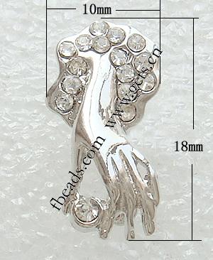 Brass Pinch Bail, Hand, plated, with rhinestone, more colors for choice, 10x18mm, Sold By PC