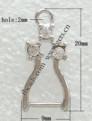 Brass Pinch Bail, plated, with rhinestone, more colors for choice, 9x20mm, Hole:Approx 2mm, Sold By PC