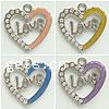 Zinc Alloy Enamel Pendants, Heart, plated, with letter pattern & with rhinestone Approx 3mm 