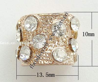 Rhinestone Zinc Alloy European Beads, Tube, plated, without troll & with rhinestone, more colors for choice, 13.5x10mm, Hole:Approx 6mm, Sold By PC