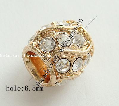 Rhinestone Zinc Alloy European Beads, Drum, plated, without troll & with rhinestone, more colors for choice, 13x12.5mm, Hole:Approx 6.5mm, Sold By PC