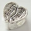 perles pandore en argent fin Thaïlandais d'hélice, Thaïlande, coeur, avec le motif de lettre & avec filetage Environ 4.5mm, Vendu par PC