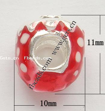 Enamel Zinc Alloy European Beads, Strawberry, plated, plating thickness more than 3μm & solid & with rhinestone & large hole, more colors for choice, 11x10x7mm, Hole:Approx 4.2-4.5mm, Sold By PC