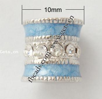 Gota de Europeo de aleación de zinc con esmalte, Tubo, chapado, con diamantes de imitación & agujero largo, más colores para la opción, libre de cadmio, 10x10x10mm, agujero:aproximado 4.2-4.5mm, Vendido por UD