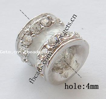 Enamel Zinc Alloy European Beads, Tube, plated, plating thickness more than 3μm & without troll & solid & with rhinestone & large hole, more colors for choice, nickel, lead & cadmium free, 11x10mm, Hole:Approx 4mm, Sold By PC