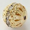 Ball Rhinestone Spacer, Brass, Round, plated, with Mideast rhinestone & hollow 17mm Approx 2mm 