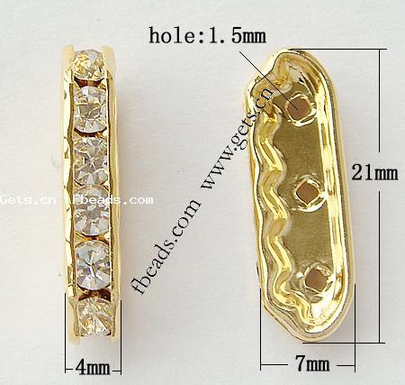 Bridge Rhinestone Spacer, Brass, Rectangle, plated, 3-strand & with Mideast rhinestone, more colors for choice, 21x4mm, Hole:Approx 1.5mm, 500PCs/Bag, Sold By Bag
