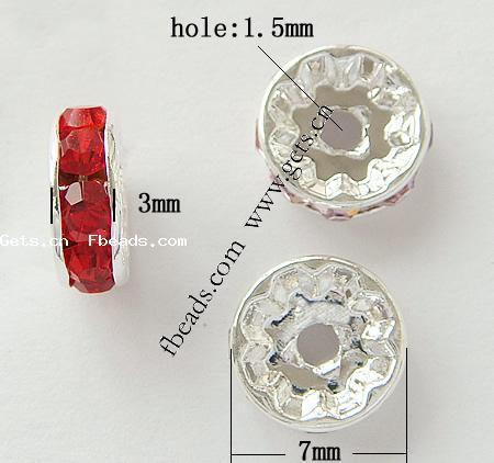 Espaciador de la forma rueda del diamante de imitación, metal, Toroidal, acumular chapado, con diamantes de imitación de Mideast, más colores para la opción, Grado AAA, 7x7x3mm, agujero:aproximado 1.5mm, 500PCs/Bolsa, Vendido por Bolsa