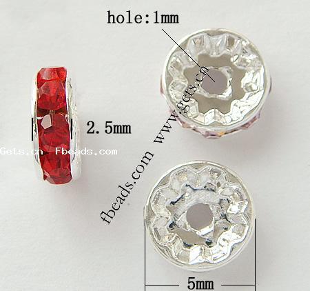 Espaciador de la forma rueda del diamante de imitación, metal, Toroidal, acumular chapado, con diamantes de imitación de Mideast, más colores para la opción, Grado AAA, 5x5x2.5mm, agujero:aproximado 1mm, 500PCs/Bolsa, Vendido por Bolsa