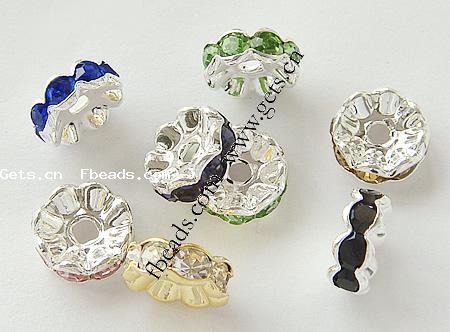 Wave Rondelle Rhinestone Spacer, Brass, plated, with Mideast rhinestone, more colors for choice, Grade AAA, 6x6x3mm, Hole:Approx 1mm, 500PCs/Bag, Sold By Bag