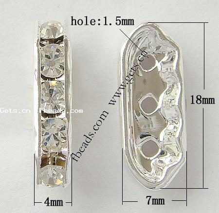 Bridge Rhinestone Spacer, Brass, Rectangle, plated, 3-strand & with Mideast rhinestone, more colors for choice, 18x4mm, Hole:Approx 1.5mm, 300PCs/Bag, Sold By Bag