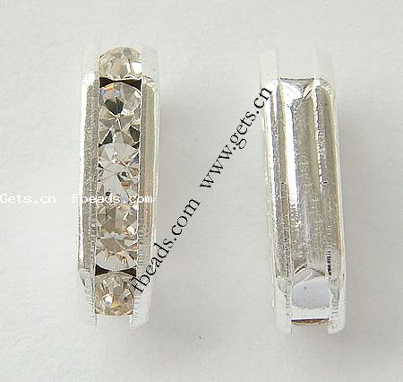 Bridge Rhinestone Spacer, Brass, Rectangle, plated, with Mideast rhinestone & 2-strand, more colors for choice, 15x4mm, Hole:Approx 1mm, 500PCs/Bag, Sold By Bag