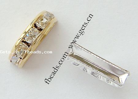 Half Round Bridge Rhinestone Spacer, Brass, Moon, plated, with Mideast rhinestone & 2-strand, more colors for choice, 13x4mm, Hole:Approx 1mm, 500PCs/Bag, Sold By Bag