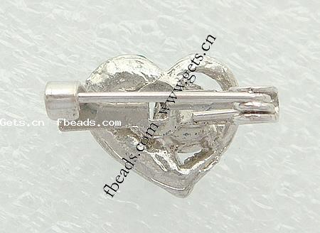 Mideast Rhinestone Metal Alloy Brooch, Heart, plated, with Mideast rhinestone, more colors for choice, nickel free, 11.5x10x5mm, Sold By PC