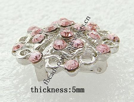 Mideast Rhinestone Metal Alloy Brooch, Flower, plated, with Mideast rhinestone, more colors for choice, nickel free, 24x24x5mm, Sold By PC