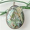 Abalone Shell Pendants, Brass, with Abalone Shell, Flat Oval, platinum color plated 