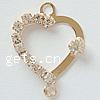 Rhinestone Brass Connector, Heart, plated, with rhinestone & 1/1 loop Approx 2.5mm 