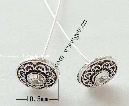 Zinc Alloy Head Pin, plated, with rhinestone, more colors for choice, 55x0.8mm, Sold By PC