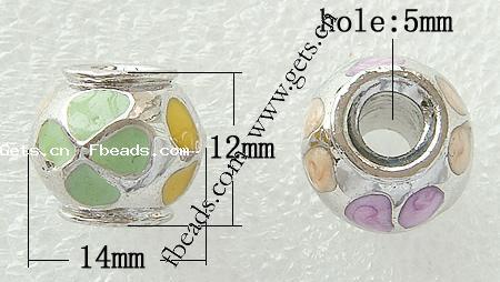 Émail Zinc Alloy European Beads, alliage de zinc, rondelle, Placage, sans filetage & émail & avec strass & grand trou, plus de couleurs à choisir, sans cadmium, 14x12mm, Trou:Environ 5mm, Vendu par PC