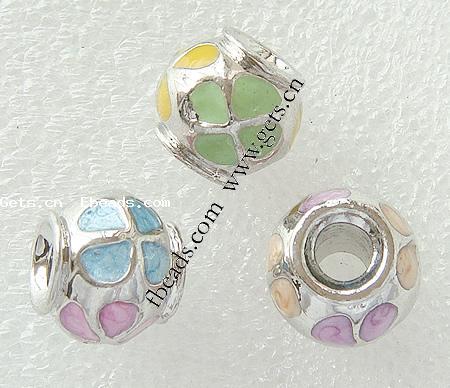 Enamel Zinc Alloy European Beads, Rondelle, plated, without troll & with rhinestone & large hole, more colors for choice, cadmium free, 14x12mm, Hole:Approx 5mm, Sold By PC
