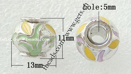 Enamel Zinc Alloy European Beads, Rondelle, plated, without troll & with rhinestone & large hole, more colors for choice, 13x11mm, Hole:Approx 5mm, Sold By PC