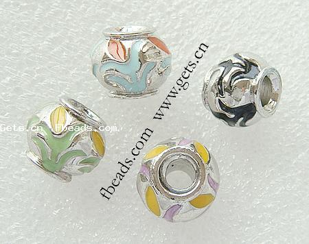 Enamel Zinc Alloy European Beads, Rondelle, plated, without troll & with rhinestone & large hole, more colors for choice, 13x11mm, Hole:Approx 5mm, Sold By PC