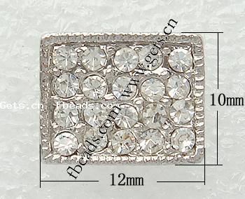 Rhinestone Spacer Bar, with Zinc Alloy, Rectangle, plated, 2-strand, more colors for choice, nickel free, 12x10x4.5mm, Hole:Approx 1mm, Sold By PC