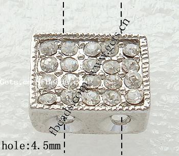 Rhinestone Spacer Bar, with Zinc Alloy, Rectangle, plated, 2-strand, more colors for choice, nickel free, 12x10x4.5mm, Hole:Approx 1mm, Sold By PC