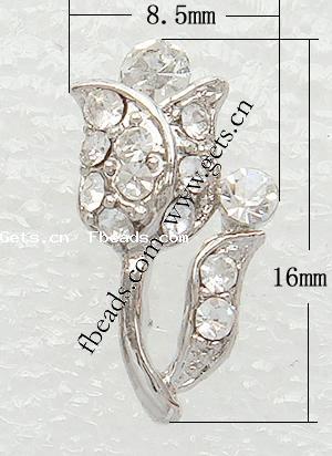 Rhinestone Zinc Alloy Connector, Flower, plated, plating thickness more than 3μm & with Mideast rhinestone, more colors for choice, lead & nickel free, Grade A, 16x9mm, Sold By PC