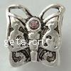 Rhinestone Zinc Alloy European Beads, Butterfly, plated, without troll & with rhinestone nickel, lead & cadmium free Approx 4mm 