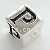 Sterling Silber Europa Buchstabenperlen, 925 Sterling Silber, Würfel, plattiert, mit Brief Muster & ohne troll, keine, 7.5x7.5x7.5mm, Bohrung:ca. 5mm, verkauft von PC