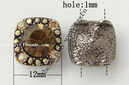 Rhinestone Zinc Alloy Connector, Square, plated, with rhinestone, more colors for choice, nickel, lead & cadmium free, 12x12x7mm, Hole:Approx 1mm, Sold By PC