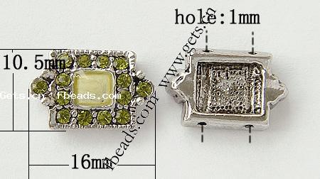 Barra separadora de diamantes de imitación, con aleación de zinc, Rectángular, chapado, 2-sarta, más colores para la opción, libre de níquel, 10.5x16x3.5mm, agujero:aproximado 1mm, Vendido por UD
