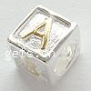 Thailand Sterling Silver European Alphabet Beads, 925 Sterling Silver, Cube, plated, without troll Approx 5mm 