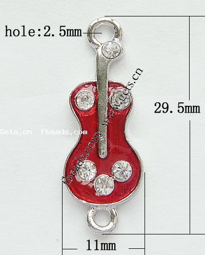 Enamel Zinc Alloy Connector, Guitar, plated, with rhinestone, more colors for choice, 29.5x11x3mm, Hole:Approx 2.5mm, Sold By PC