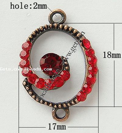 Rhinestone Zinc Alloy Connector, Oval, plated, with rhinestone, more colors for choice, 18x17x5mm, Hole:Approx 2mm, Sold By PC
