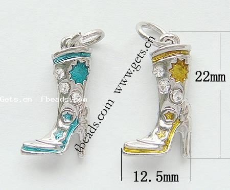 Colgantes Zapatos de Aleción de Zinc, aleación de zinc, con diamantes de imitación & esmalte, chapado, esmalte & con diamantes de imitación, más colores para la opción, 22x12.5x6mm, agujero:aproximado 5mm, 500PCs/Grupo, Vendido por Grupo