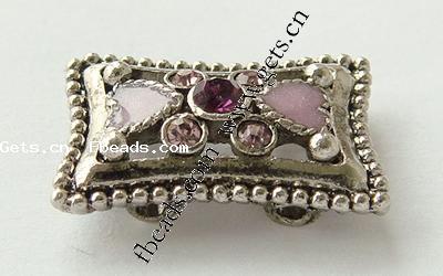 Rhinestone Zinc Alloy Connector, Rectangle, plated, with rhinestone & 2-strand, more colors for choice, 19x13.5x5mm, Hole:Approx 1mm, Sold By PC