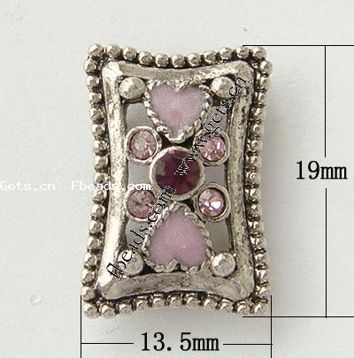 Rhinestone Zinc Alloy Connector, Rectangle, plated, with rhinestone & 2-strand, more colors for choice, 19x13.5x5mm, Hole:Approx 1mm, Sold By PC