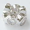 Cubic Zirconia Sterling Silver European Beads, 925 Sterling Silver, Flower, plated, without troll & with cubic zirconia Approx 4.5mm 