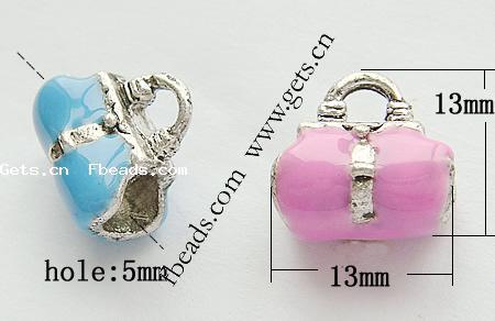 Enamel Zinc Alloy European Beads, Handbag, large hole, more colors for choice, 13x13mm, Hole:Approx 5mm, Sold By PC