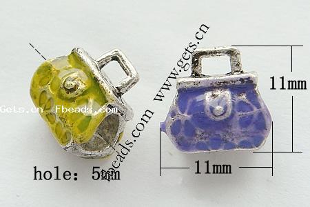 Enamel Zinc Alloy European Beads, Handbag, large hole, more colors for choice, 11x11mm, Hole:Approx 5mm, Sold By PC